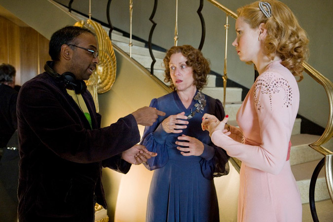Director Bahrit Vallori with Frances McDormand and Amy Adams making "Miss Pettigrew Lives for a Day."
