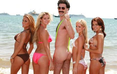 Sasha Baron Cohen as Borat on the beach of Cannes