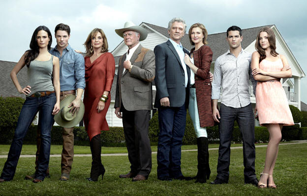 Jordana Brewster, Josh Henderson, Linda Gray, Larry Hagman, Patrick Duffy, Brenda Strong, Jesse Metcalfe and Julie Gonzalo in DALLAS.