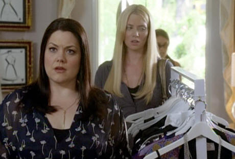 Brooke Elliott as Jane and April Bowlby as Stacy in 'Drop Dead Diva.'