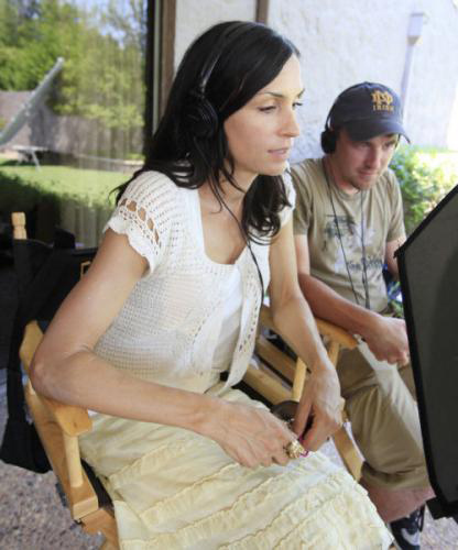 Famke Janssen on the set of BRINGING UP BOBBY.