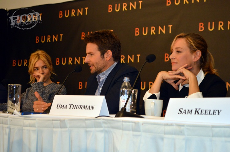 Sienna Miller, Bradley Cooper and Uma Thurman at the New York press conference for Burnt. Photo ©2015 Jay S. Jacobs. All rights reserved.