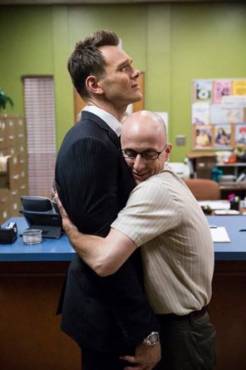 COMMUNITY -- "Repilot" Episode 501 -- Pictured: (l-r) Joel McHale as Jeff, Jim Rash as Dean Pelton -- (Photo by: Justin Lubin/NBC)