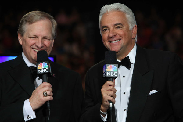 NATIONAL DOG SHOW PRESENTED BY PURINA -- "The 12th Annual Nation Dog Show Presented by Purina" in Philadelphia, PA 2013 -- Pictured: David Frei and John O'Hurley -- (Photo by: Bill McCay/NBC)