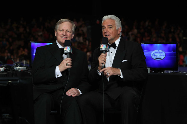 NATIONAL DOG SHOW PRESENTED BY PURINA -- "The 12th Annual Nation Dog Show Presented by Purina" in Philadelphia, PA 2013 -- Pictured: David Frei and John O'Hurley -- (Photo by: Bill McCay/NBC)