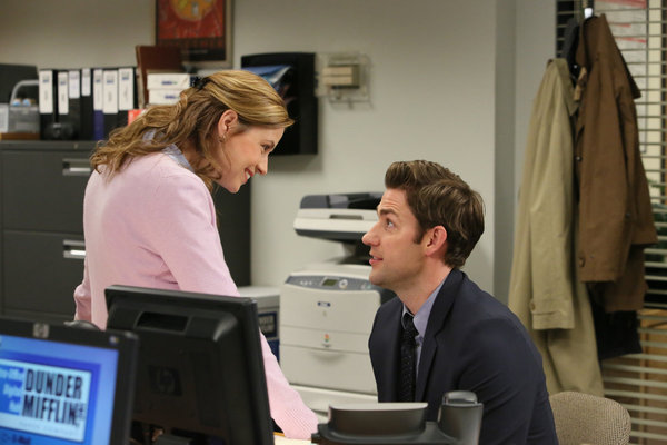 THE OFFICE -- "Livin' The Dream" Episode 921 -- Pictured: (l-r) Jenna Fischer as Pam Beesly Halpert, John Krasinski as Jim Halpert -- (Photo by: Danny Feld/NBC)