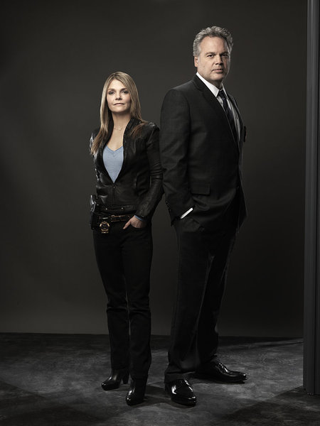 LAW & ORDER: CRIMINAL INTENT -- Season: 10 -- Pictured: (l-r) Kathryn Erbe as Detective Alexandra Eames, Vincent D'Onofrio as Detective Robert Goren -- Photo by: Marco Grob/USA Network 