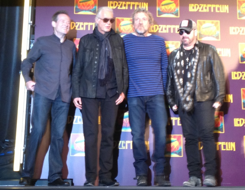 Led Zeppelin at the New York Museum of Modern Art press conference for the release of Celebration Day. (l to r: John Paul Jones, Jimmy Page, Robert Plant and Jason Bonham)