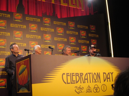 Led Zeppelin at the New York Museum of Modern Art press conference for the release of Celebration Day. (l to r: John Paul Jones, Jimmy Page, Robert Plant and Jason Bonham)