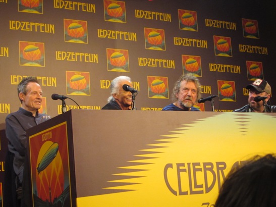 Led Zeppelin at the New York Museum of Modern Art press conference for the release of Celebration Day. (l to r: John Paul Jones, Jimmy Page, Robert Plant and Jason Bonham)