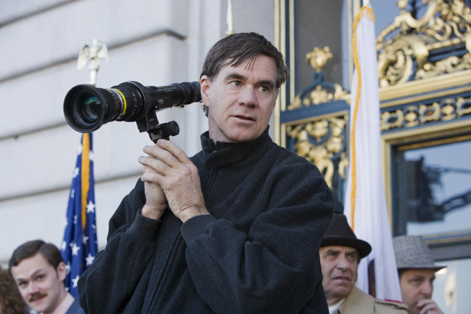 Director Gus Van Sant on the set of MILK, a Focus Features release.  Photo:  Phil Bray
