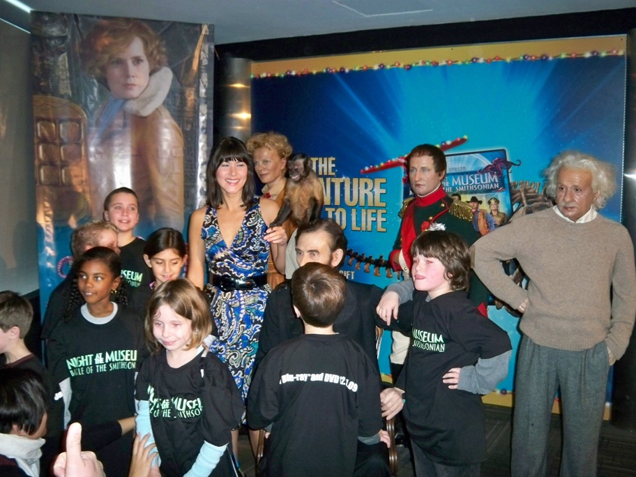 Mizuo Peck, Crystal the monkey and kids at the Night at the Wax Museum exhibit at Madame Tussaud's in New York, NY on December 1, 2009.