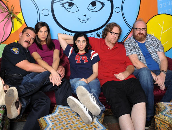 The Sarah Silverman Program: (l-r): Jay Johnston, Laura Silverman, Sarah Silverman, Steve Agee, Brian Posehn