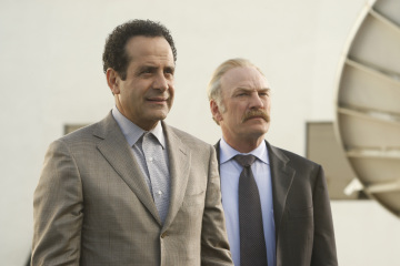 MONK -- "Mr.Monk's Favorite Show" Episode 8001 -- Pictured: (l-r) Tony Shalhoub as Adrian Monk, Ted Levine as Capt. Leland Stottlemeyer -- USA Network Photo: Vivian Zink 