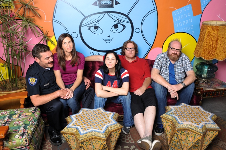 The Sarah Silverman Program: (l. to r.) Jay Johnston, Laura Silverman, Sarah Silverman, Steve Agee, Brian Posehn