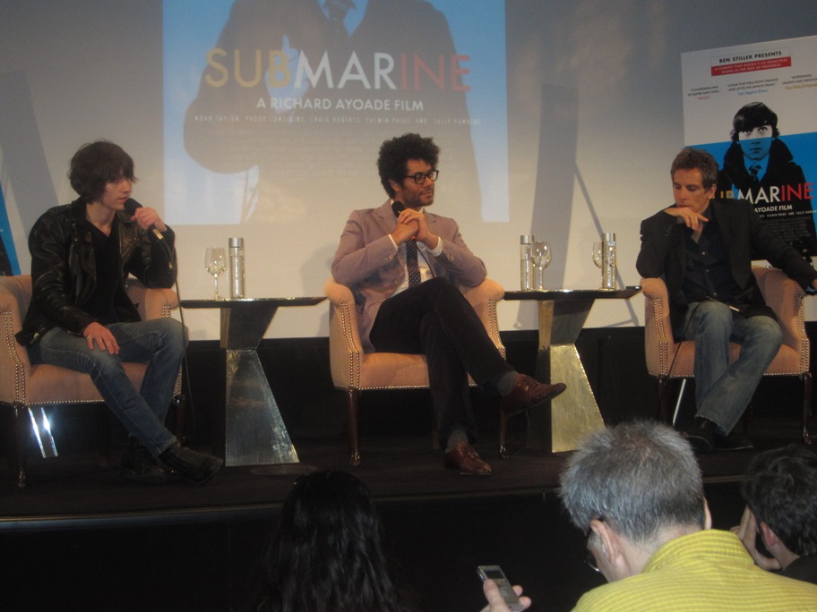 Alex Turner, Richard Ayoade and Ben Stiller at the SUBMARINE press conference at the Crosby Street Hotel, New York, NY, May 23, 2011.