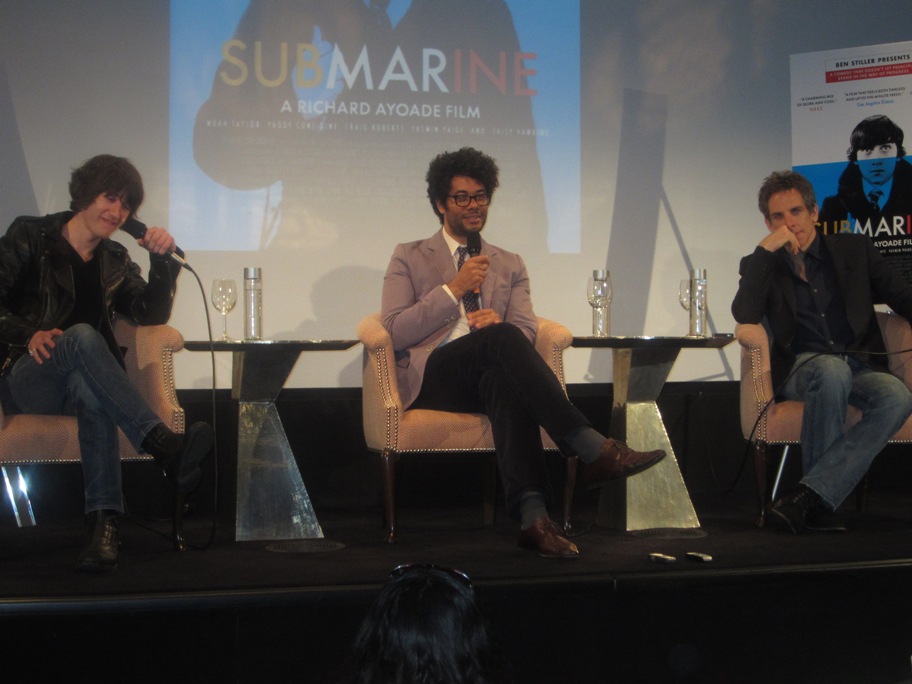 Alex Turner, Richard Ayoade and Ben Stiller at the SUBMARINE press conference at the Crosby Street Hotel, New York, NY, May 23, 2011.