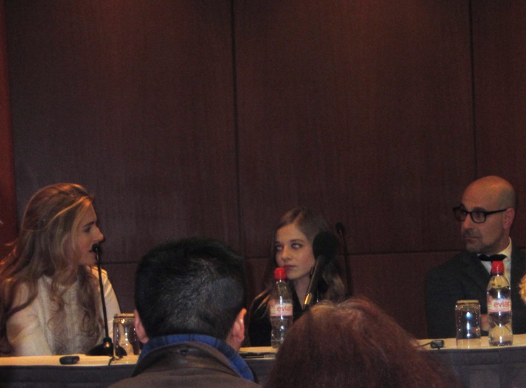 Brit Marling, Jackie Evancho and Stanley Tucci at the New York press conference for "The Company You Keep" - Le Parker Meridien Hotel, April 1, 2013